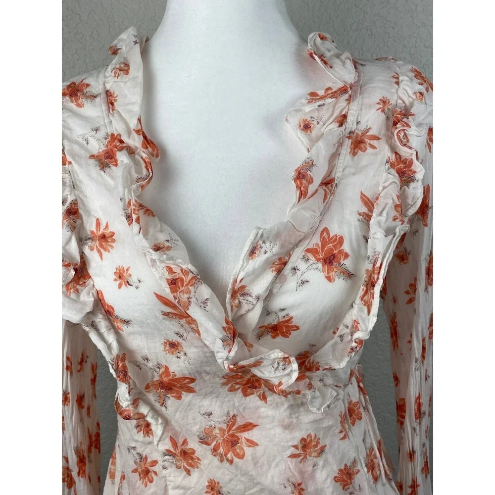 Free People Amanda Ruffle Floral Wrap Top‎ Ivory Cottagecore Romantic Blouse